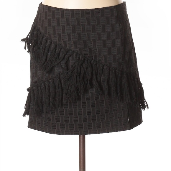 Wayf Black Tassel Fringe Textured Patterned Mini Skirt Small - Picture 2 of 9